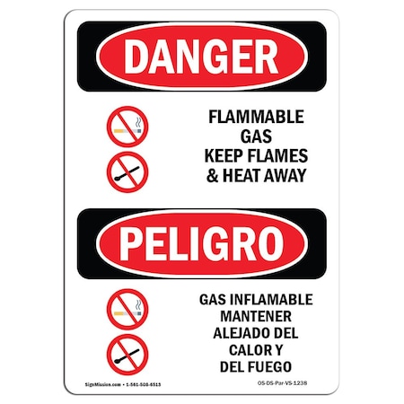 Signmission Safety Sign, OSHA, 24" Height, Rigid Plastic, Flammable Gas Keep Flame Away Spanish OS-DS-P-1824-VS-1238
